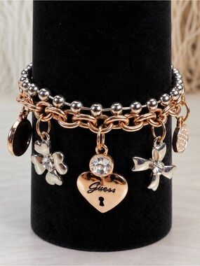 Guess mixed metal Silvertone rose goldtone Charm Bracelet